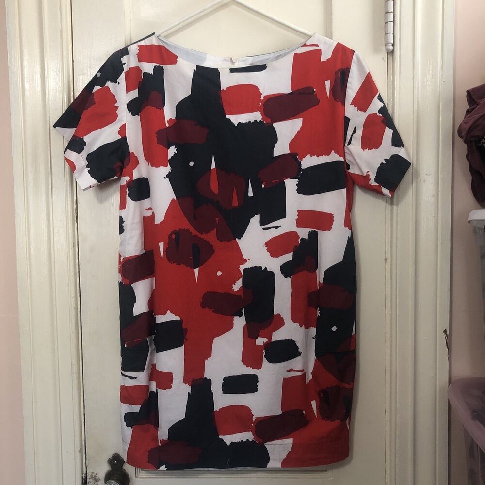piko 1988 Mini Shirt Dress Black White Red Short Sleeve Medium Cotton
